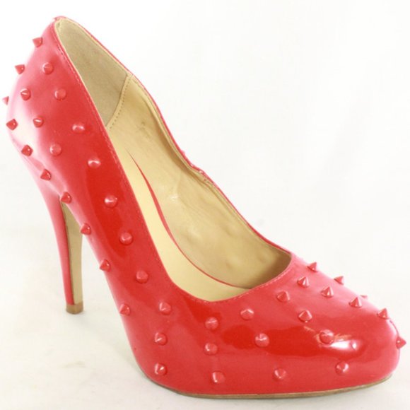 SHOE DAZZLE Studded Red Pump Heels Like New - Picture 5 of 8